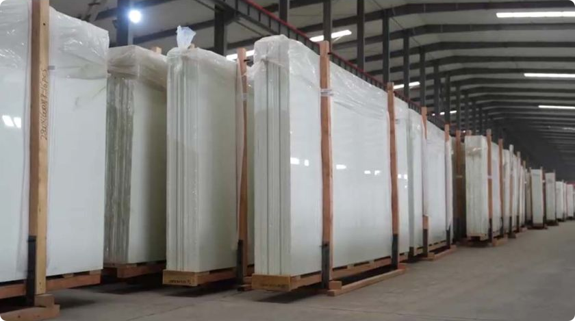 Storing finished Oriental Crystalline Silicon panels in inventory at Zonve Nano Stone.
